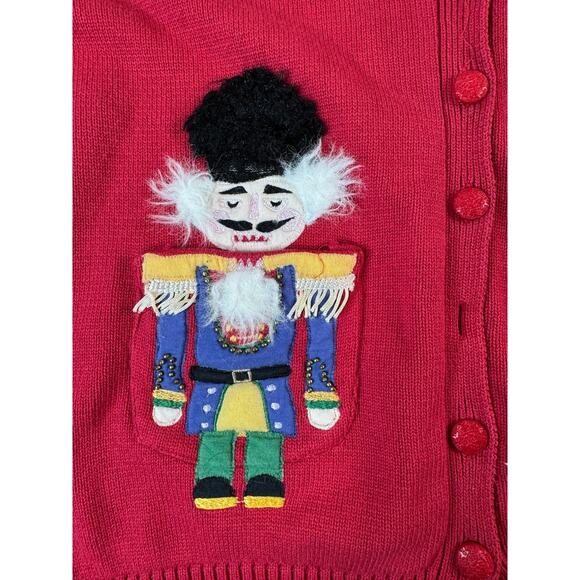 VTG Collections Etc Womens M Nutcracker Christmas Cardigan Sweater Red Embellish - Picture 2 of 11